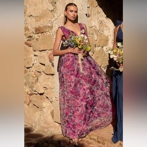 Lulu's Garden Romance Magenta Floral Print Organza Maxi Dress